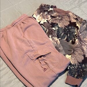 Adidas Mauve cargo Joggers size M and Cropped Floral Sweatshirt size L